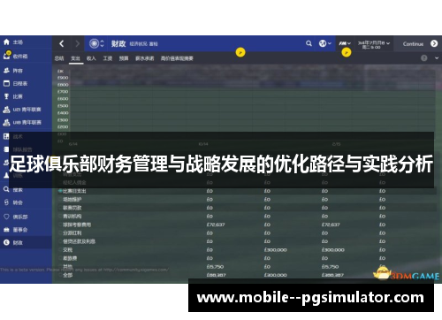 足球俱乐部财务管理与战略发展的优化路径与实践分析 足球俱乐部财务管理与战略发展的优化路径与实践分析