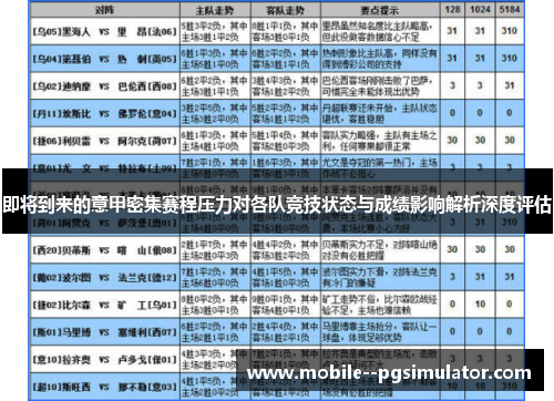 即将到来的意甲密集赛程压力对各队竞技状态与成绩影响解析深度评估